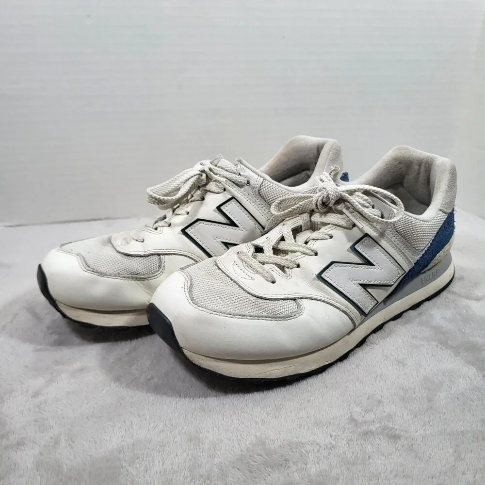 New Balance 574 Mens 11.5 D White Royal Blue Grey Sneakers Classic Lifestyle